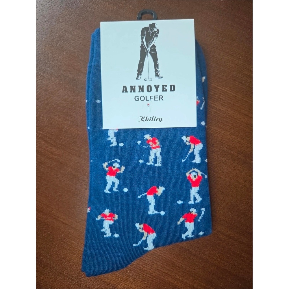 Kkilicy Annoyed Golfer Novelty Crew Socks Mens Blue Cotton Blend Size 10-13 NEW